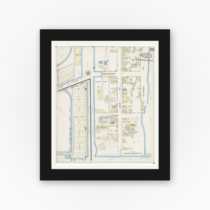 Old map wall art mockup — black gallery frame with white mat — Sanborn Fire Insurance Map from Duluth, Saint Louis County, Minnesota (1885), Sheet #0010
