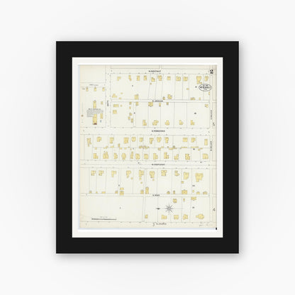 Old map wall art mockup — black gallery frame with white mat — Sanborn Fire Insurance Map from McKinney, Collin County, Texas (1902), Sheet #0002