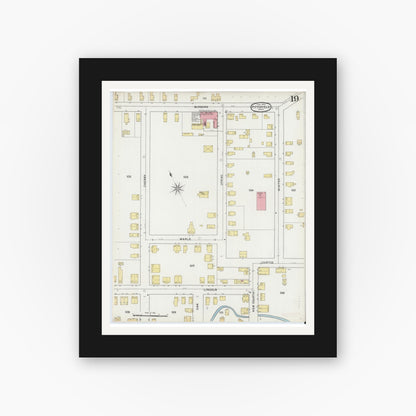 Old map wall art mockup — black gallery frame with white mat — Sanborn Fire Insurance Map from Pittsfield, Berkshire County, Massachusetts (1895), Sheet #0019