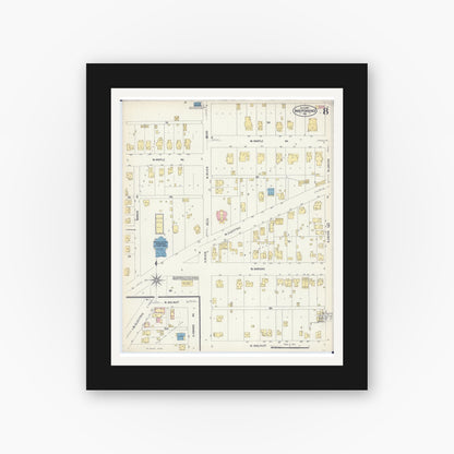 Old map wall art mockup — black gallery frame with white mat — Sanborn Fire Insurance Map from Independence, Jackson County, Missouri (1907), Sheet #0008