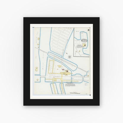 Old map wall art mockup — black gallery frame with white mat — Sanborn Fire Insurance Map from Whitehall, Muskegon County, Michigan (1892), Sheet #0006