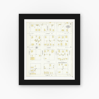 Old map wall art mockup — black gallery frame with white mat — Sanborn Fire Insurance Map from Terrell, Kaufman County, Texas (1909), Sheet #0007