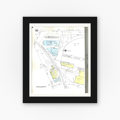 Old map wall art mockup — black gallery frame with white mat — Sanborn Fire Insurance Map from Honolulu, Oahu County, Hawaii (1955), Sheet #0149