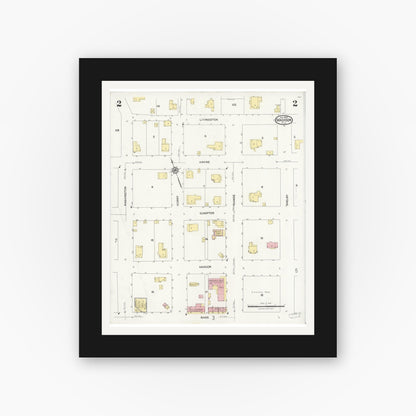 Old map wall art mockup — black gallery frame with white mat — Sanborn Fire Insurance Map from Madison, Madison County, Florida (1924), Sheet #0002