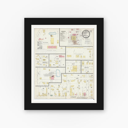 Old map wall art mockup — black gallery frame with white mat — Sanborn Fire Insurance Map from Boonville, Warrick County, Indiana (1892) - Complete Map Set