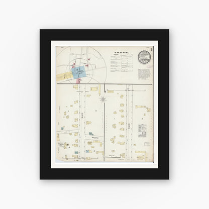 Old map wall art mockup — black gallery frame with white mat — Sanborn Fire Insurance Map from Sherburne, Chenango County, New York (1887), Sheet #0001