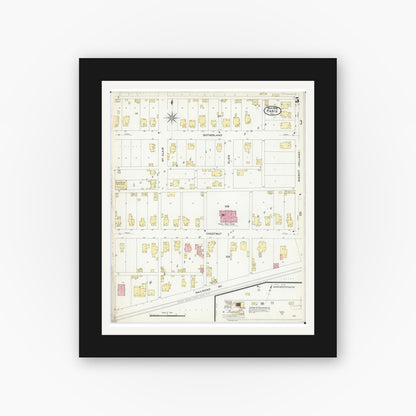 Old map wall art mockup — black gallery frame with white mat — Sanborn Fire Insurance Map from Paris, Edgar County, Illinois (1908), Sheet #0005