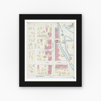Old map wall art mockup — black gallery frame with white mat — Sanborn Fire Insurance Map from Albion, Calhoun County, Michigan (1893), Sheet #0003
