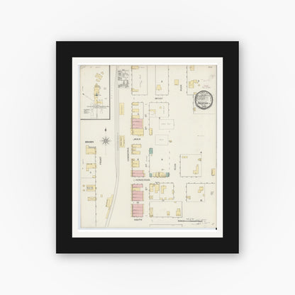 Old map wall art mockup — black gallery frame with white mat — Sanborn Fire Insurance Map from Overton, Rusk County, Texas (1893), Sheet #0001