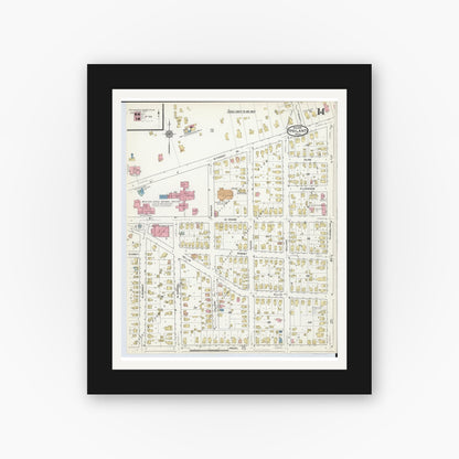 Old map wall art mockup — black gallery frame with white mat — Sanborn Fire Insurance Map from Ypsilanti, Washtenaw County, Michigan (1916), Sheet #0014