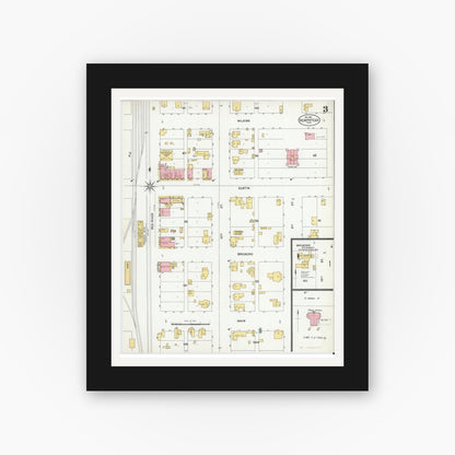 Old map wall art mockup — black gallery frame with white mat — Sanborn Fire Insurance Map from Hempstead, Waller County, Texas (1901), Sheet #0003