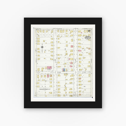 Old map wall art mockup — black gallery frame with white mat — Sanborn Fire Insurance Map from Orrville, Wayne County, Ohio (1920), Sheet #0010