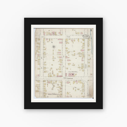 Old map wall art mockup — black gallery frame with white mat — Sanborn Fire Insurance Map from Gallipolis, Gallia County, Ohio (1885), Sheet #0002