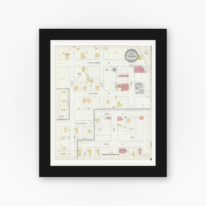 Old map wall art mockup — black gallery frame with white mat — Sanborn Fire Insurance Map from Tavares, Lake County, Florida (1906), Sheet #0001