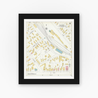Old map wall art mockup — black gallery frame with white mat — Sanborn Fire Insurance Map from Malone, Franklin County, New York (1903), Sheet #0003