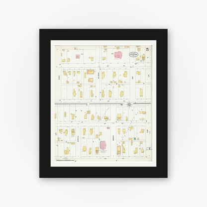 Old map wall art mockup — black gallery frame with white mat — Sanborn Fire Insurance Map from Hudson, St. Croix County, Wisconsin (1900), Sheet #0005