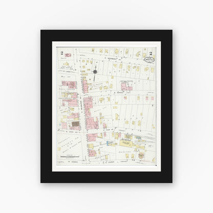 Old map wall art mockup — black gallery frame with white mat — Sanborn Fire Insurance Map from Libertyville, Lake County, Illinois (1924), Sheet #0002