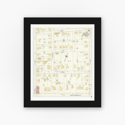 Old map wall art mockup — black gallery frame with white mat — Sanborn Fire Insurance Map from Brenham, Washington County, Texas (1912), Sheet #0004