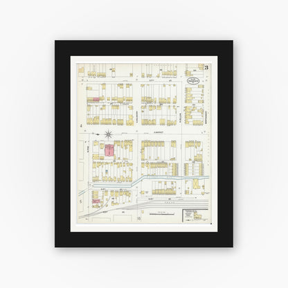 Old map wall art mockup — black gallery frame with white mat — Sanborn Fire Insurance Map from Shamokin, Northumberland County, Pennsylvania (1901), Sheet #0003
