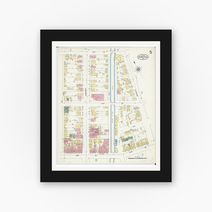 Old map wall art mockup — black gallery frame with white mat — Sanborn Fire Insurance Map from Middletown, Butler County, Ohio (1907), Sheet #0005