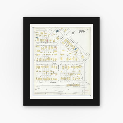 Old map wall art mockup — black gallery frame with white mat — Sanborn Fire Insurance Map from Ironwood, Gogebic County, Michigan (1921), Sheet #0002