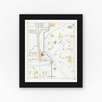 Old map wall art mockup — black gallery frame with white mat — Sanborn Fire Insurance Map from Manistique, Schoolcraft County, Michigan (1900), Sheet #0006