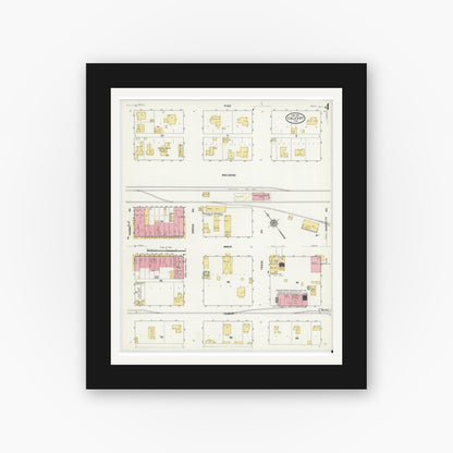 Old map wall art mockup — black gallery frame with white mat — Sanborn Fire Insurance Map from Calvert, Robertson County, Texas (1911), Sheet #0004