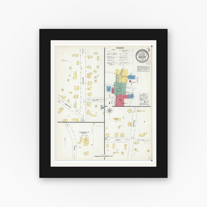 Old map wall art mockup — black gallery frame with white mat — Sanborn Fire Insurance Map from Groton, Tomkins County, New York (1908) - Complete Map Set