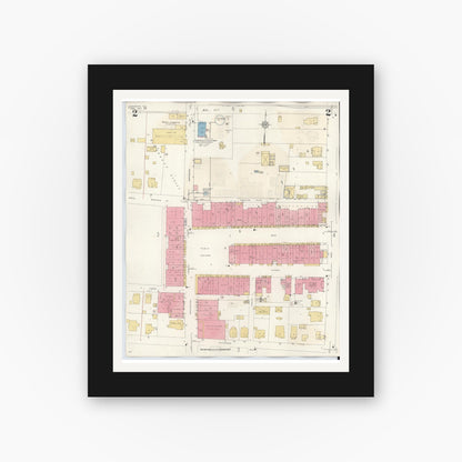 Old map wall art mockup — black gallery frame with white mat — Sanborn Fire Insurance Map from Commerce, Hunt County, Texas (1940), Sheet #0002