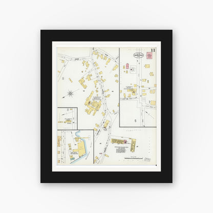 Old map wall art mockup — black gallery frame with white mat — Sanborn Fire Insurance Map from Marblehead, Essex County, Massachusetts (1901), Sheet #0011