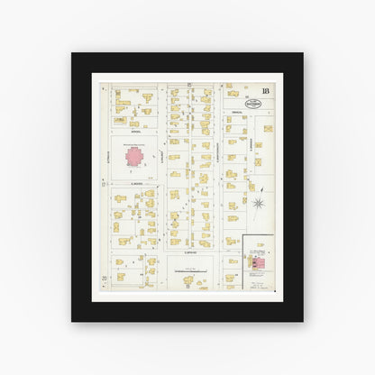 Old map wall art mockup — black gallery frame with white mat — Sanborn Fire Insurance Map from Sherman, Grayson County, Texas (1902), Sheet #0018