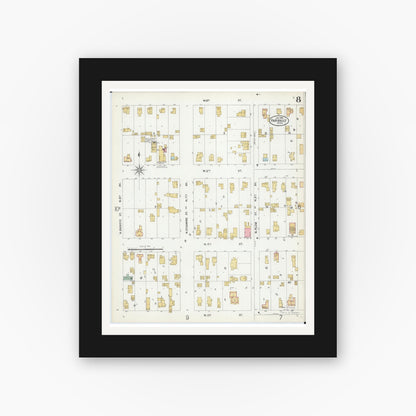 Old map wall art mockup — black gallery frame with white mat — Sanborn Fire Insurance Map from Faribault, Rice County, Minnesota (1899), Sheet #0008
