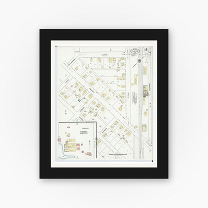 Old map wall art mockup — black gallery frame with white mat — Sanborn Fire Insurance Map from Elmore, Ottawa County, Ohio (1920), Sheet #0004