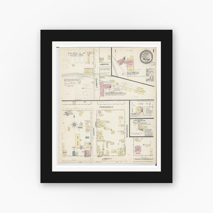 Old map wall art mockup — black gallery frame with white mat — Sanborn Fire Insurance Map from Medina, Medina County, Ohio (1885) - Complete Map Set