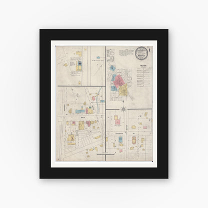 Old map wall art mockup — black gallery frame with white mat — Sanborn Fire Insurance Map from Warren, Jo Daviess County, Illinois (1898), Sheet #0001
