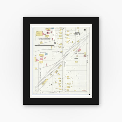 Old map wall art mockup — black gallery frame with white mat — Sanborn Fire Insurance Map from Manistique, Schoolcraft County, Michigan (1920), Sheet #0016