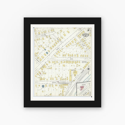 Old map wall art mockup — black gallery frame with white mat — Sanborn Fire Insurance Map from Barberton, Summit County, Ohio (1916), Sheet #0008
