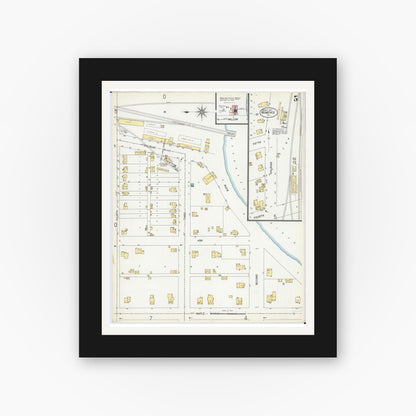 Old map wall art mockup — black gallery frame with white mat — Sanborn Fire Insurance Map from Momence, Kankakee County, Illinois (1907), Sheet #0005
