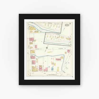 Old map wall art mockup — black gallery frame with white mat — Sanborn Fire Insurance Map from Ridgway, Elk County, Pennsylvania (1915), Sheet #0003