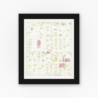 Old map wall art mockup — black gallery frame with white mat — Sanborn Fire Insurance Map from Bicknell, Knox County, Indiana (1907), Sheet #0002