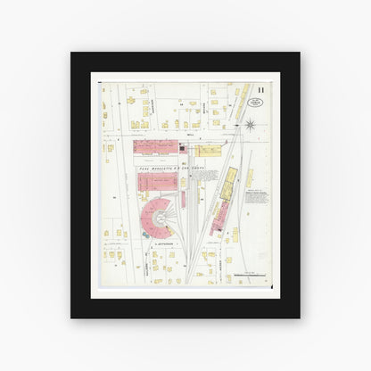 Old map wall art mockup — black gallery frame with white mat — Sanborn Fire Insurance Map from Ionia, Ionia County, Michigan (1907), Sheet #0011
