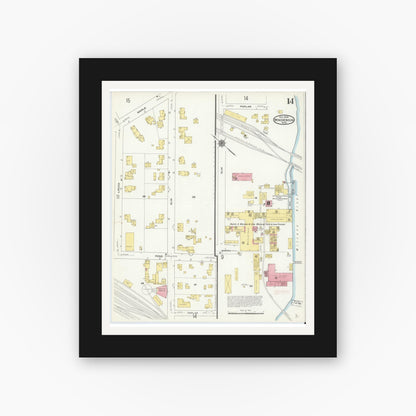 Old map wall art mockup — black gallery frame with white mat — Sanborn Fire Insurance Map from Winchendon, Worcester County, Massachusetts (1909), Sheet #0014