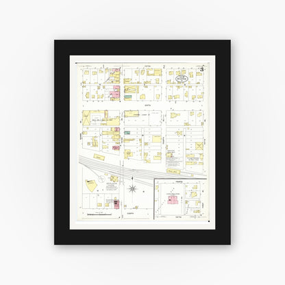 Old map wall art mockup — black gallery frame with white mat — Sanborn Fire Insurance Map from Villisca, Montgomery County, Iowa (1907), Sheet #0003