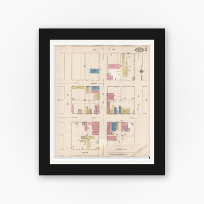 Old map wall art mockup — black gallery frame with white mat — Sanborn Fire Insurance Map from Texhoma, Texas County, Oklahoma and Sherman County, Texas, Texas (1930), Sheet #0002