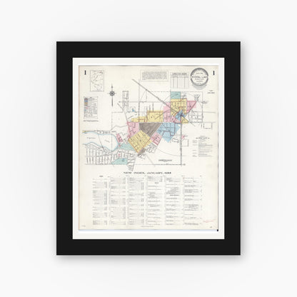 Old map wall art mockup — black gallery frame with white mat — Sanborn Fire Insurance Map from Crystal Lake, McHenry County, Illinois (1955) - Complete Map Set