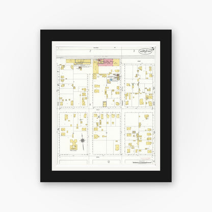 Old map wall art mockup — black gallery frame with white mat — Sanborn Fire Insurance Map from Mountain View, Santa Clara County, California (1921), Sheet #0005