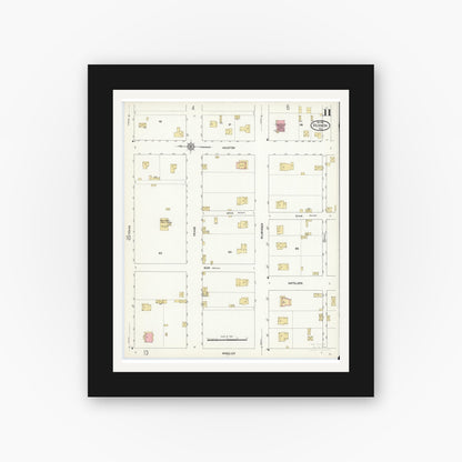 Old map wall art mockup — black gallery frame with white mat — Sanborn Fire Insurance Map from Vernon, Wilbarger County, Texas (1912), Sheet #0011