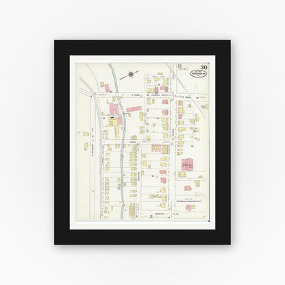 Old map wall art mockup — black gallery frame with white mat — Sanborn Fire Insurance Map from Washington, Washington County, Pennsylvania (1909), Sheet #0030