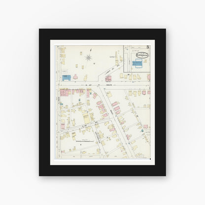 Old map wall art mockup — black gallery frame with white mat — Sanborn Fire Insurance Map from Bloomsburg, Columbia County, Pennsylvania (1891), Sheet #0005