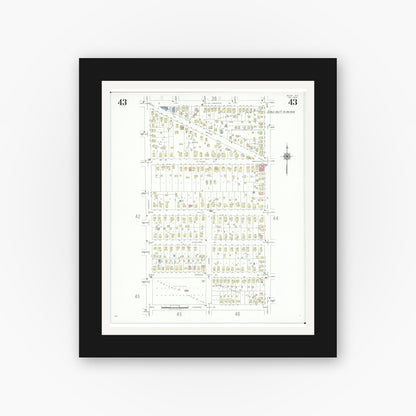 Old map wall art mockup — black gallery frame with white mat — Sanborn Fire Insurance Map from Beloit, Rock County, Wisconsin (1939), Sheet #0043